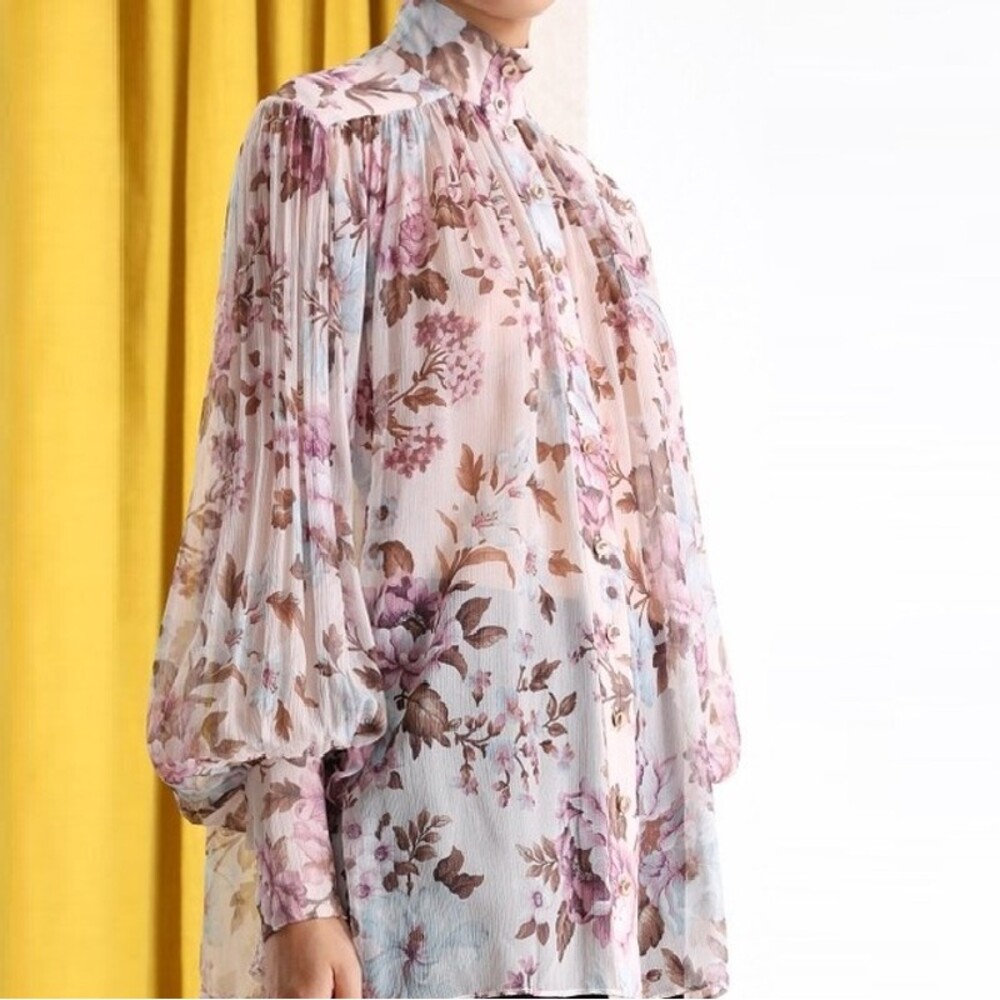 Zimmermann Charm Lantern Blouse Lilac Floral Pink Size 0 XS